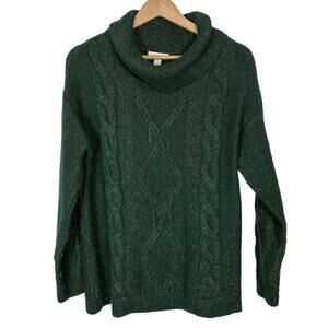 Charter Club Green Metallic Glitter Cable Knit Sweater Size: L